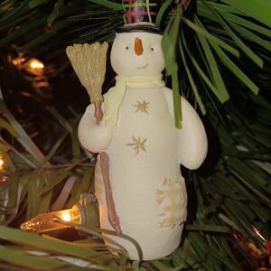 Festive Snowman Ornament - Cream and Gold